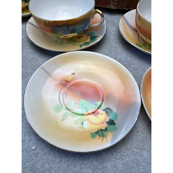 Japanese Hand-Painted Tea Set Floral Pattern - Teapot Creamer Sugar Bowl Cups & - Picture 5 of 16